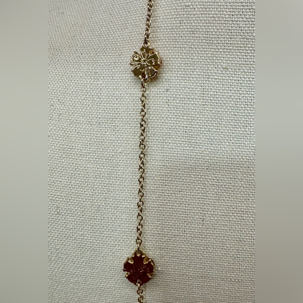 SAQ Gold-Tone Floral Station Necklace, Purple & Cream Acrylic Flowers & Crystals - Picture 5 of 6
